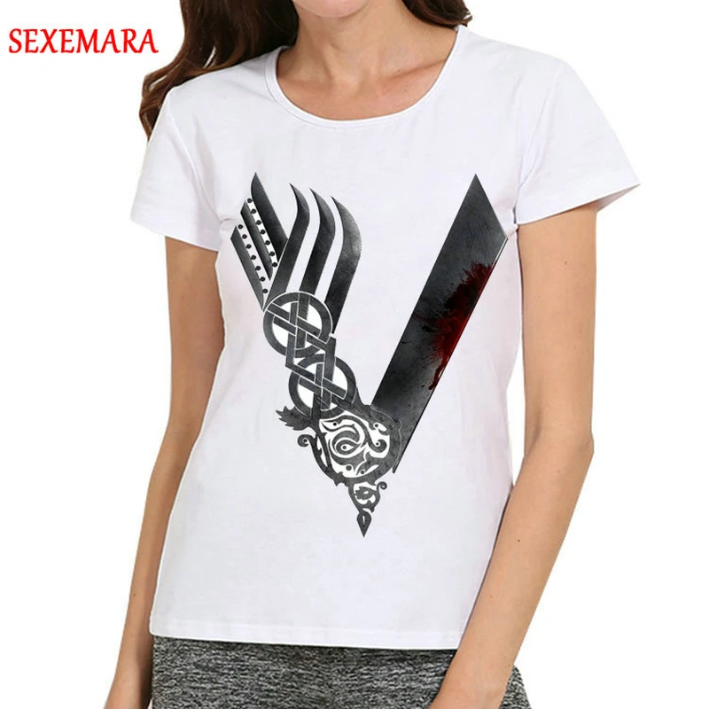 Women The Vikings T Shirt Fashion White Color Short Sleeve The Vikings