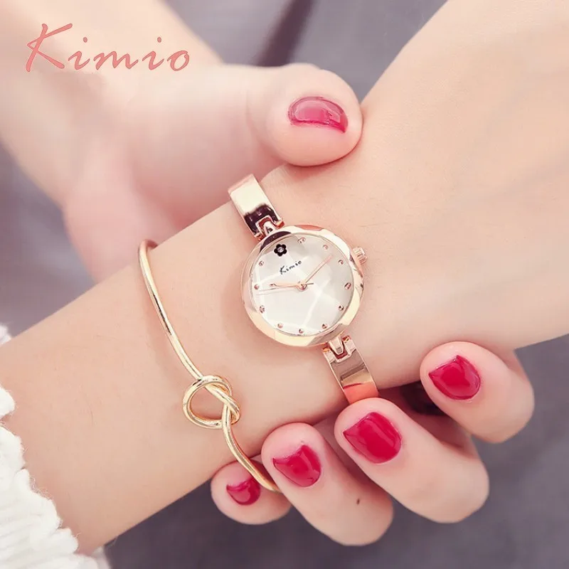 KIMIO Myosotis L Flower Luxury Brand Fashion Women Quartz Watch Women 2018 Design Montre Femme Bracelet Metal Watch Straps Dress