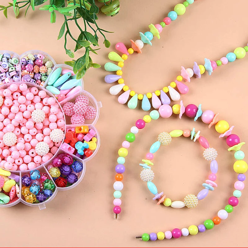 Diy Beads Toys for Kids Children Handmade Necklaces Bracelets Beads Jewelry Making Kit Set Kids Educational Toys Girls Gift