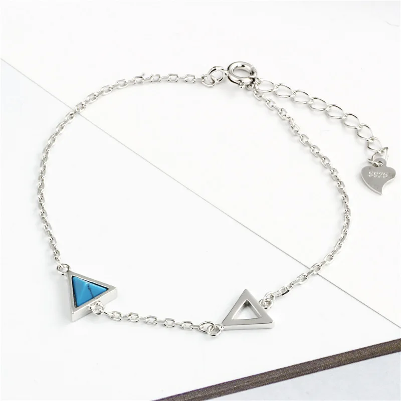 triangle blue stone bracelet 100% 925 Sterling Silver Jewelry fashion hypoallergenic bracelets for girl gift
