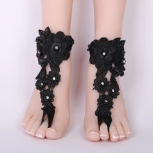 Сексуальные свадебные кружевные сандалии с босиком пляжные свадебные ножные браслеты черные пикантное украшение свадебные туфли