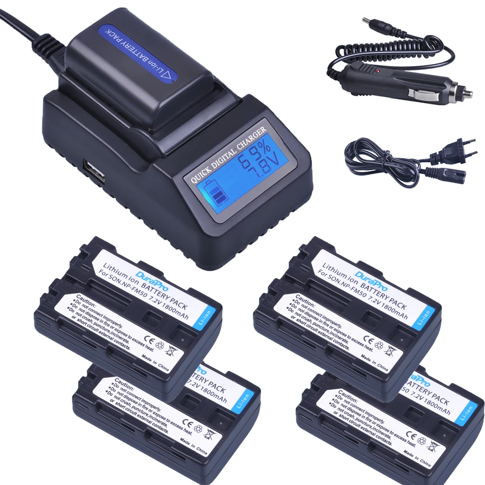 

4pc NP-FM50 NP FM50 FM50 Rechargeable Li-ion Battery +LCD Quick Charger For Sony Alpha A100 DSLR-A100 A100K CCD-TRV408 DCR-PC105