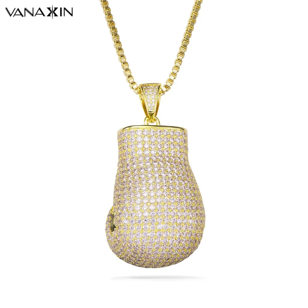

VANAXIN Micro Paved CZ Bling Bling Punk Boxing Glove Necklaces&Pendants Charm Fashion Sport Fitness Jewelry Crystal Men Necklace