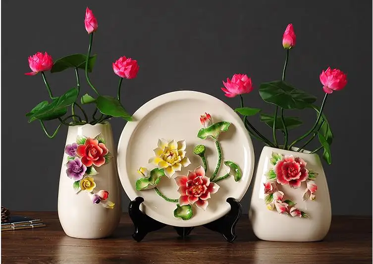 Креативные керамические вазы, нежные цветы на вазах, аксессуары для украшение стола для дома