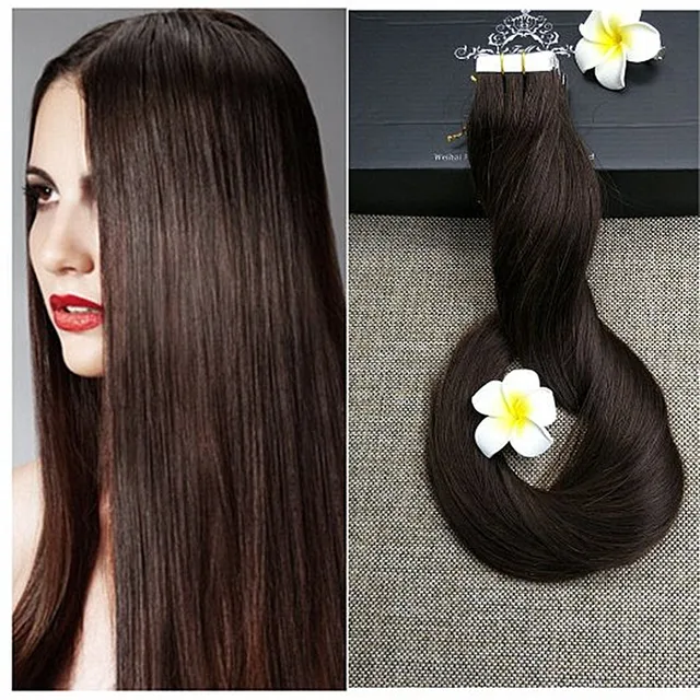 Full Shine Tape in Human Hair Extensions Color 2 Dark ...