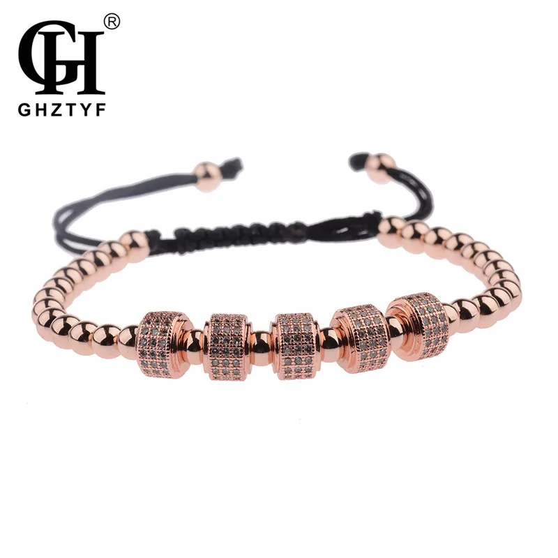 

GHZTYF Brand New 6MM Micro Inlay Zircon Beaded Bracelet For Men Women Adjustable Rope Weave Bead Bracelets Jewelry