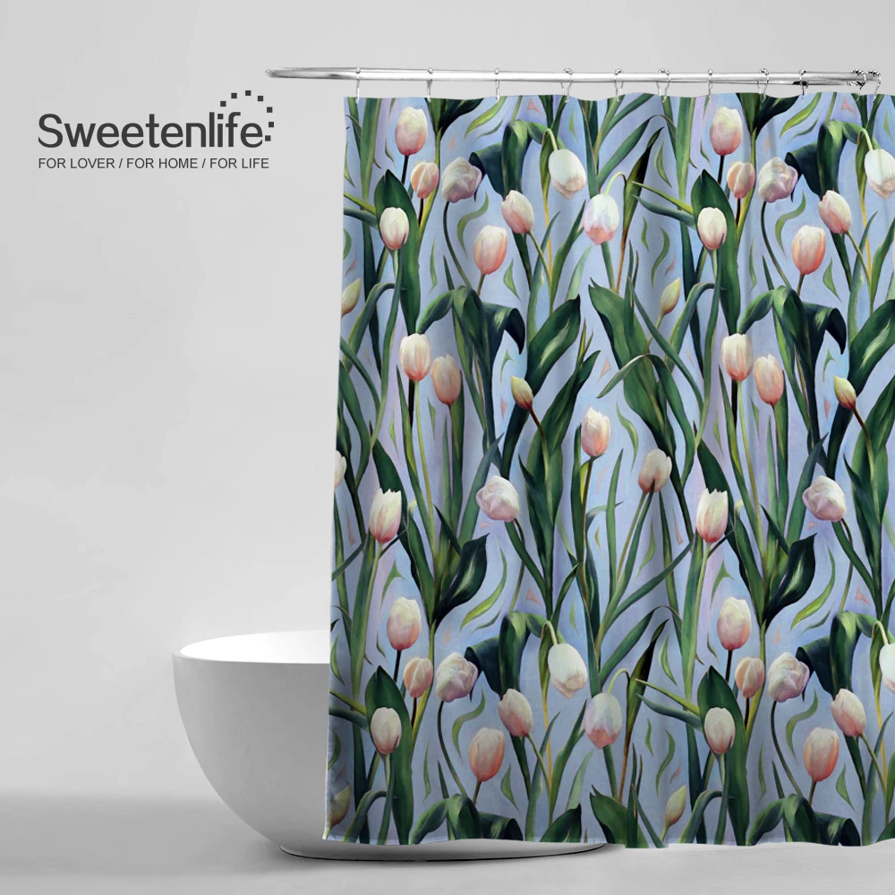 

Sweetenlife Plant Floral Tulip Pattern Waterproof Curtain 180x180cm High Quality Shower Curtains Colorful Polyester Bath Curtain