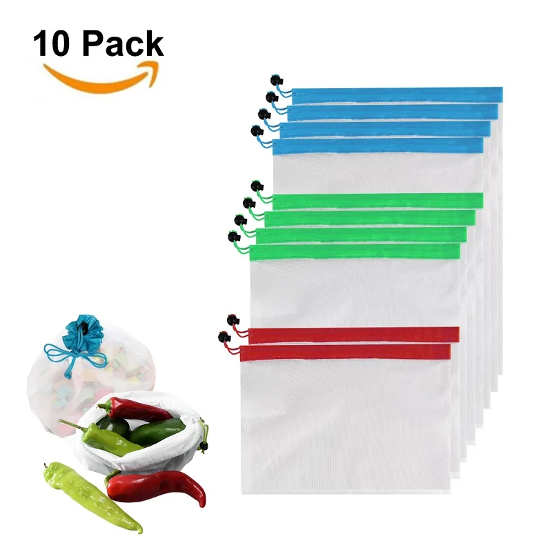 10 шт. или 15 шт. многоразовый сетка-мешок для хранения для Бакалея покупки фрукты овощи для хранения игрушек сетчатый мешок продуктов 3 вида цветов - Цвет: 10PCS