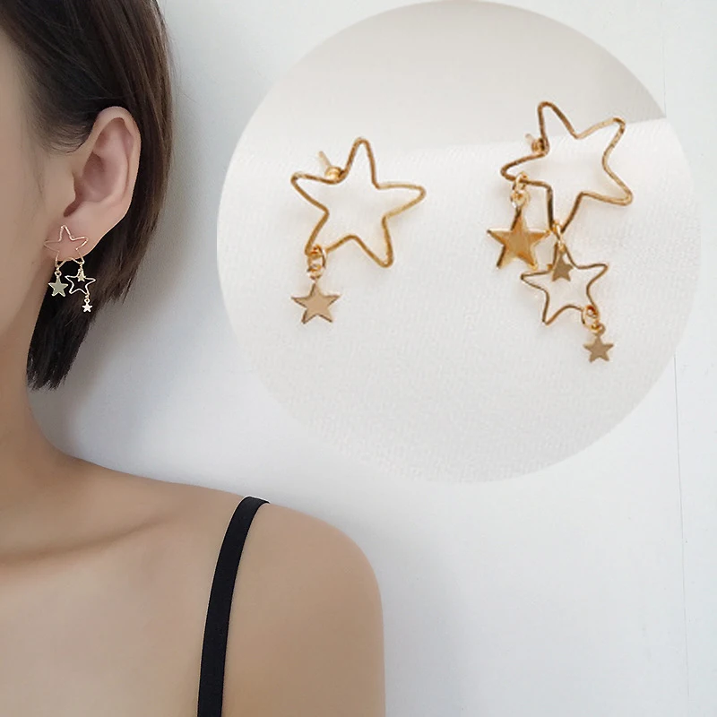 

Handmade Minimalist Hollow Star Earrings Elegant Temperament Asymmetric Mini Stud Earrings for Women Party Jewelry Gift M489