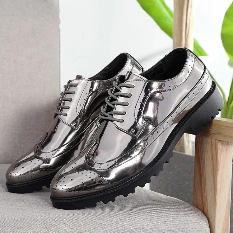 

New Polish Designer Luxury Men's Shoes British Fashion Men Patent Leather Bright Oxfords Shoes Gold Silver Plus Size 46 47 48