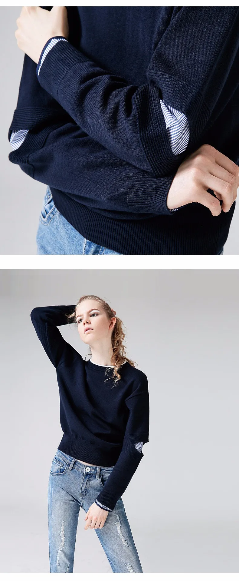 Toyouth вязаные свитера осень г. свободной женщины с О-образным вырезом с длинным рукавом Поддельные Две пьесы пуловер свитер