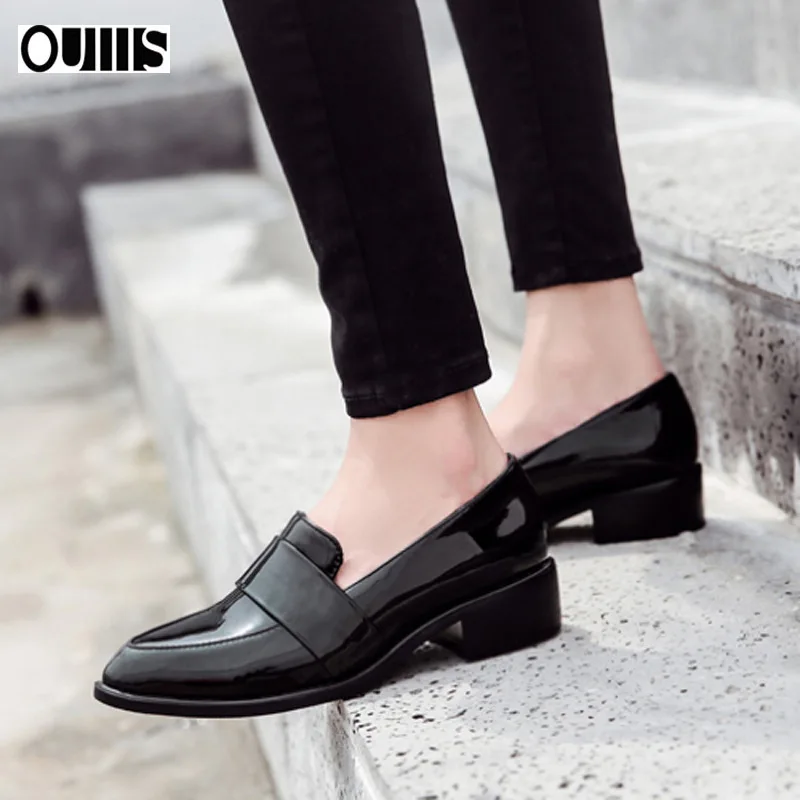 Женские модельные туфли; деловые универсальные черные туфли из лакированной кожи в стиле ретро; повседневные лоферы на низком каблуке; chaussures femmes t nouveau;