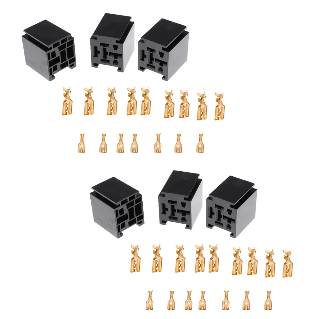 

6pcs 5 Pin 80A Relay Mounting Base Socket Holder With Loose Terminals Set