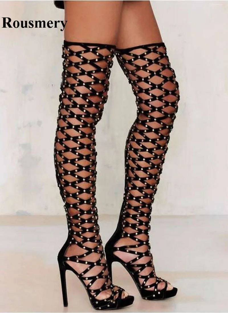open toe high heel boots