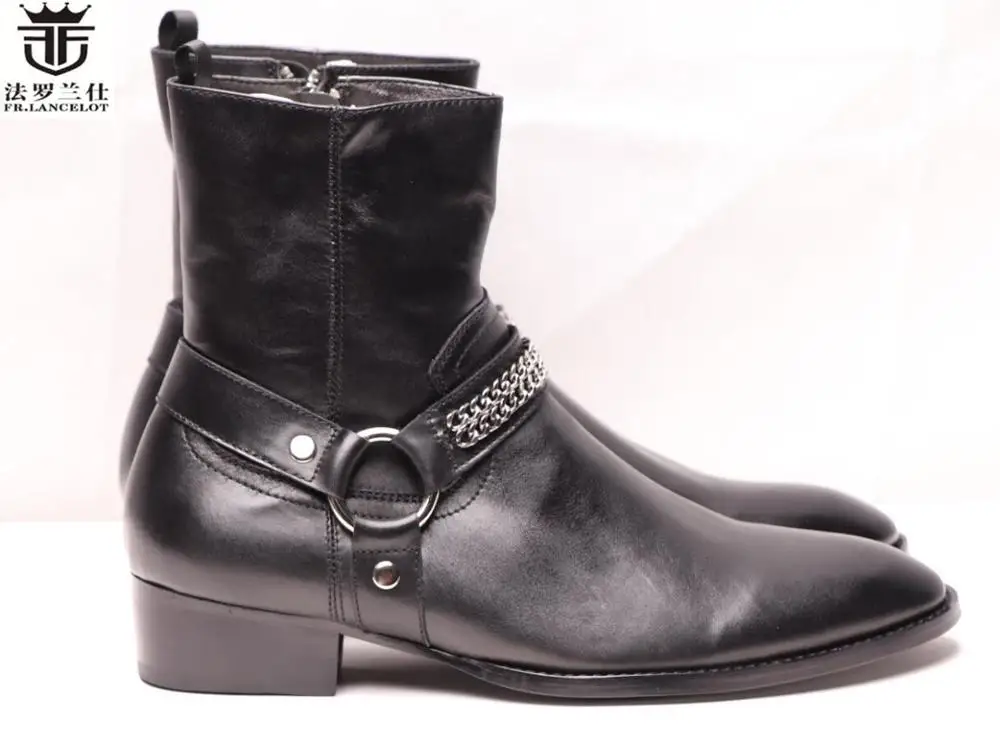 FR. LANCELOT/зимняя мужская обувь; Замшевые мужские ботильоны из натуральной кожи; Роскошные брендовые черные мужские ботинки на высоком каблуке - Цвет: Черный