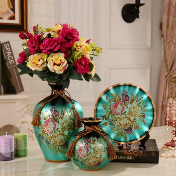 

New ceramic three sets of European Home Furnishing living room decorations wedding gift flower ornaments for sale