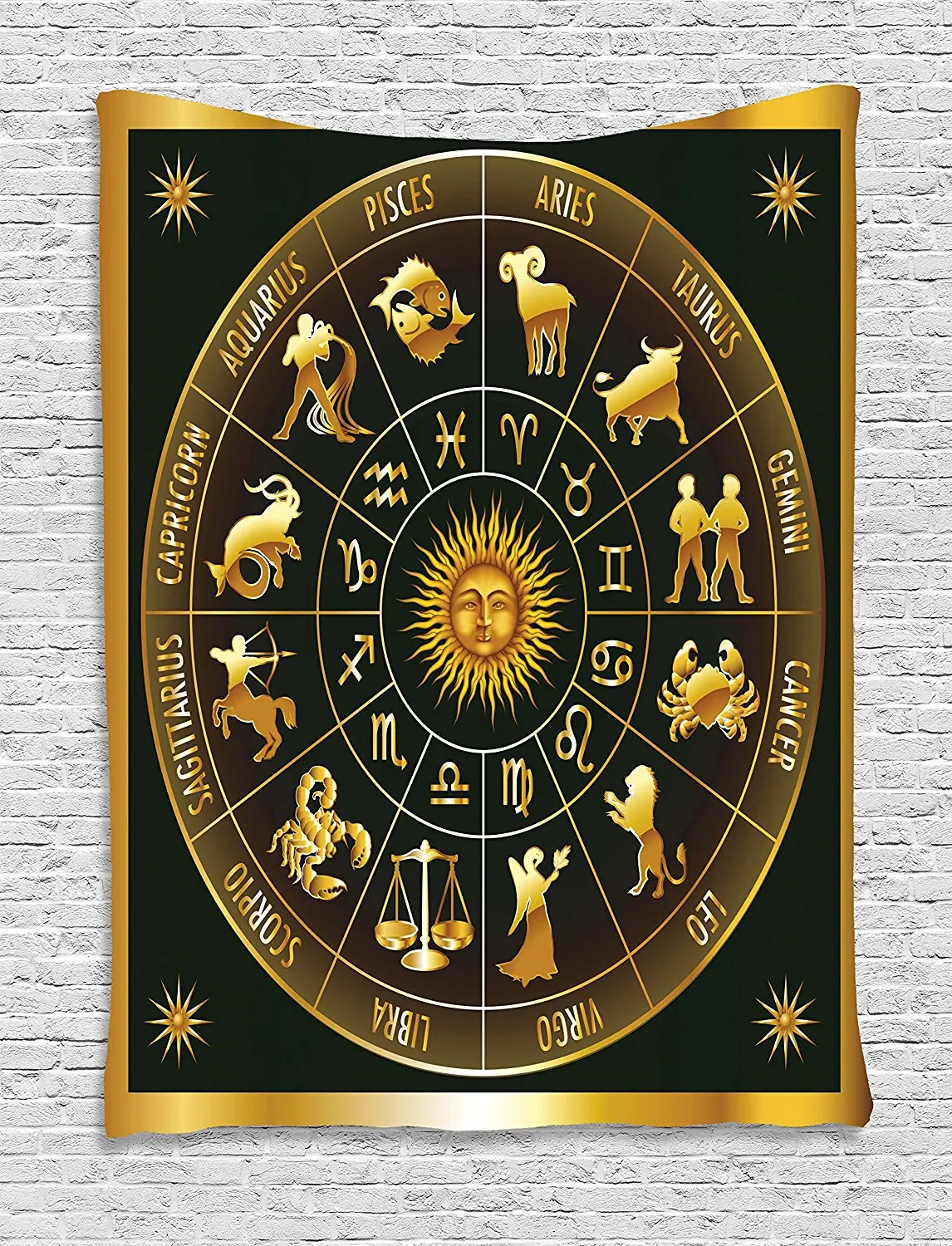 Astrology Tapestry Wheel Zodiac Astrological Signs in Circle with Sun ...