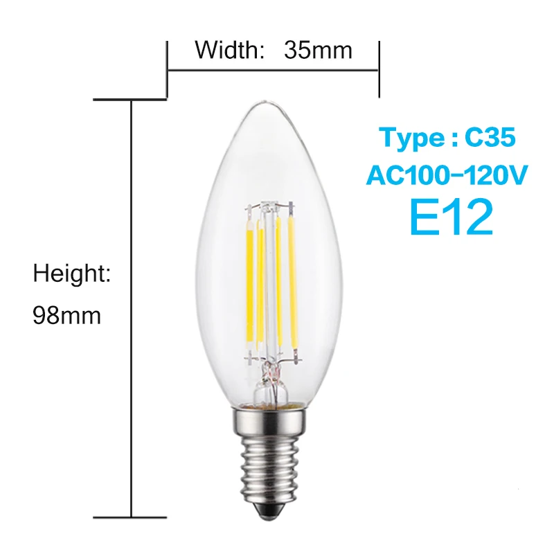 LUCKYLED 2 шт. светодиодный лампы 2W 4W 6W 7W 8W E27 светодиодный светильник 220V 240V 110V E14 светодиодный нити Винтаж светодиодный светильник Светодиодная лампа для дома светильник Инж - Испускаемый цвет: C35 110V