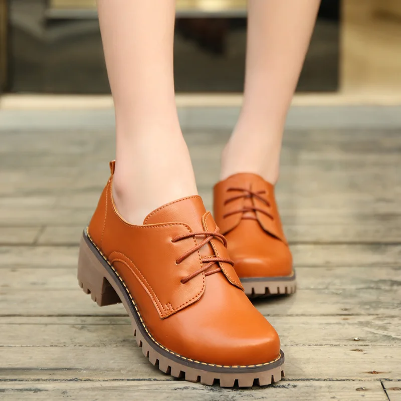 

lace up thick high heels shoes woman oxford platform leather shoes woman pumps brogue shoes chunky heel student shoes mules y761