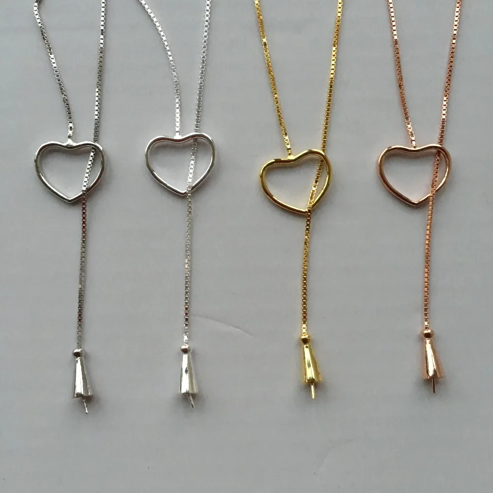 925 Silver Lariat Necklace Mounting with Heart Drop, DIY Toggle