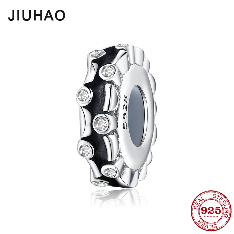 

925 Sterling Silver crystal clear CZ interval beads womens accessories trendy 2018 Fit Original Pandora Charm Bracelet Jewelry