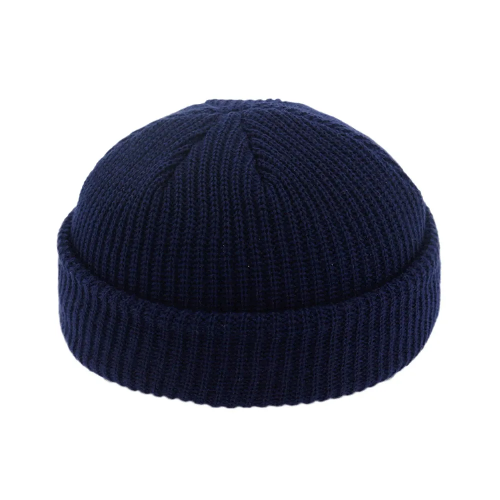 Зимняя теплая вязаная шапка с черепом, повседневная короткая шапка в стиле хип-хоп, шапка для взрослых и мужчин, шерстяная вязаная шапка с черепом, эластичные шапки унисекс - Цвет: Navy