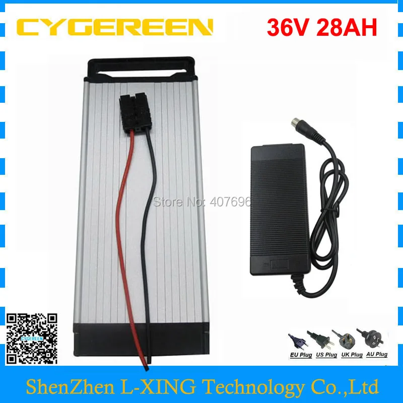 

1000W 36V E bike battery 36v 28ah lithium battery 36V rear rack battery use Samsung 3500mah cell 50A BMS with 42V 3A Charger