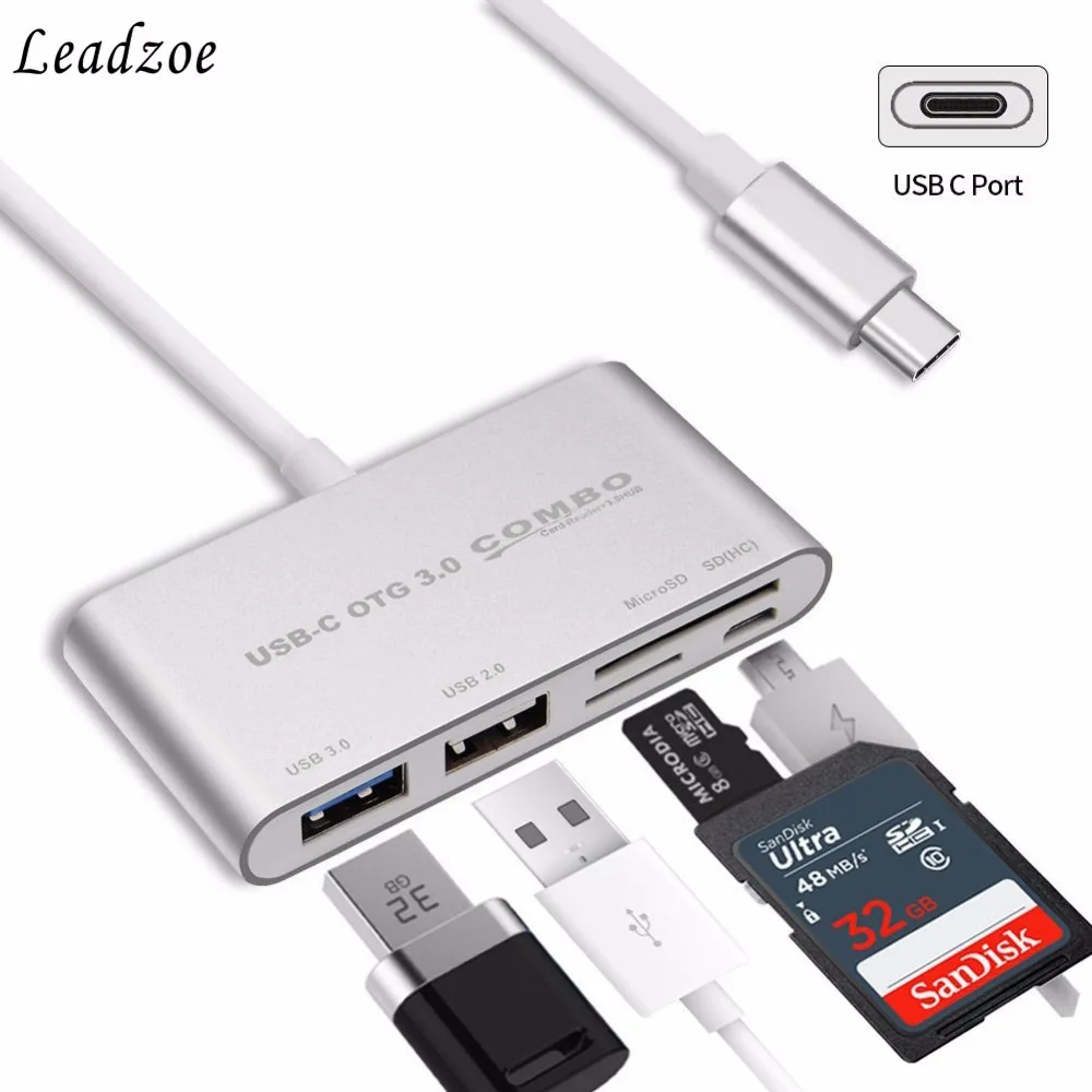 USB 3.1 Type-C USB-C 2 Port USB HUB TF SD Memory Card Reader Adapter