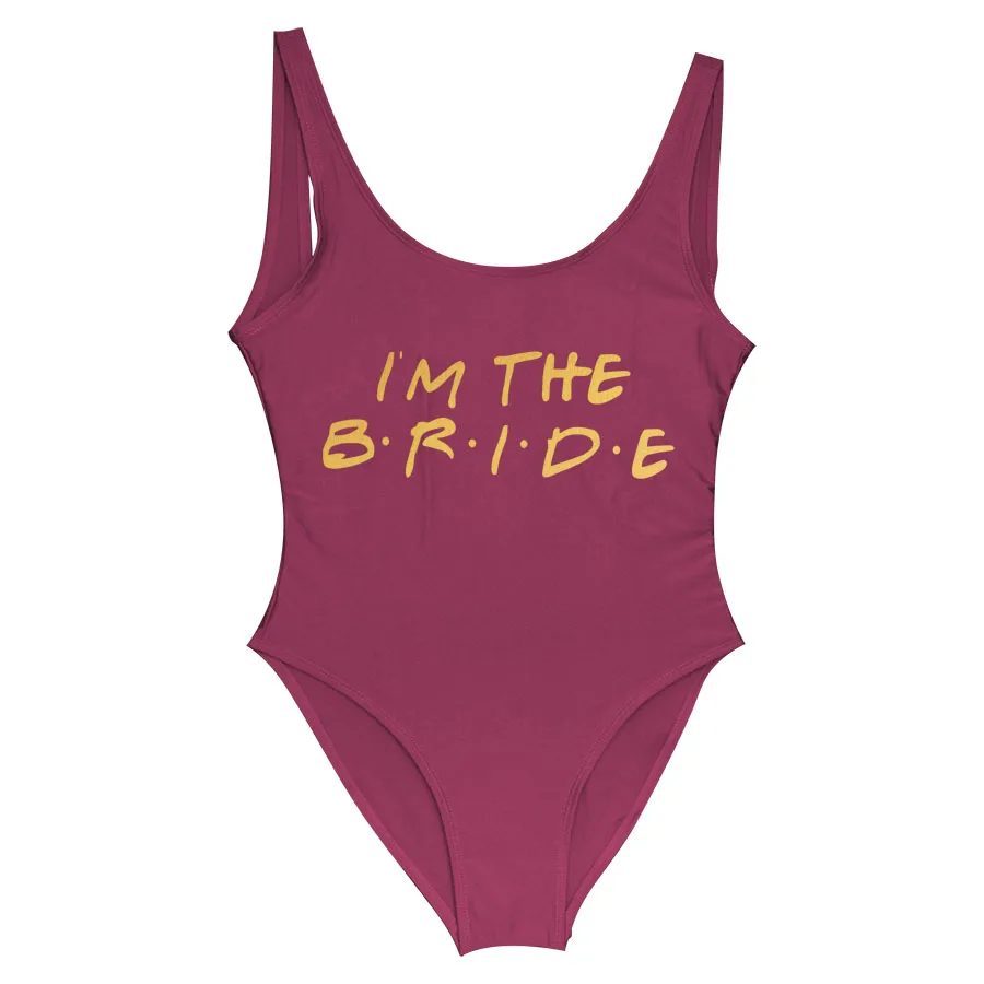 Золотой набивной невесты "I DO Crew" пляжная одежда невесты Цельный купальник Maillots de bain femmes боди подкладка бикини - Цвет: Bride Dark Red