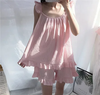 

Women Cotton Pajamas Set Nightgown solid Pyjamas Suit 2 PCS Sleepwear Summer Home Clothes pajamas