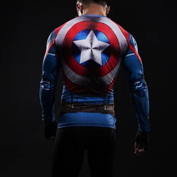 

America Captain Civil War long-sleeved compression t shirt men 3D printing cosplay t-shirts 2017 summer fitness tights