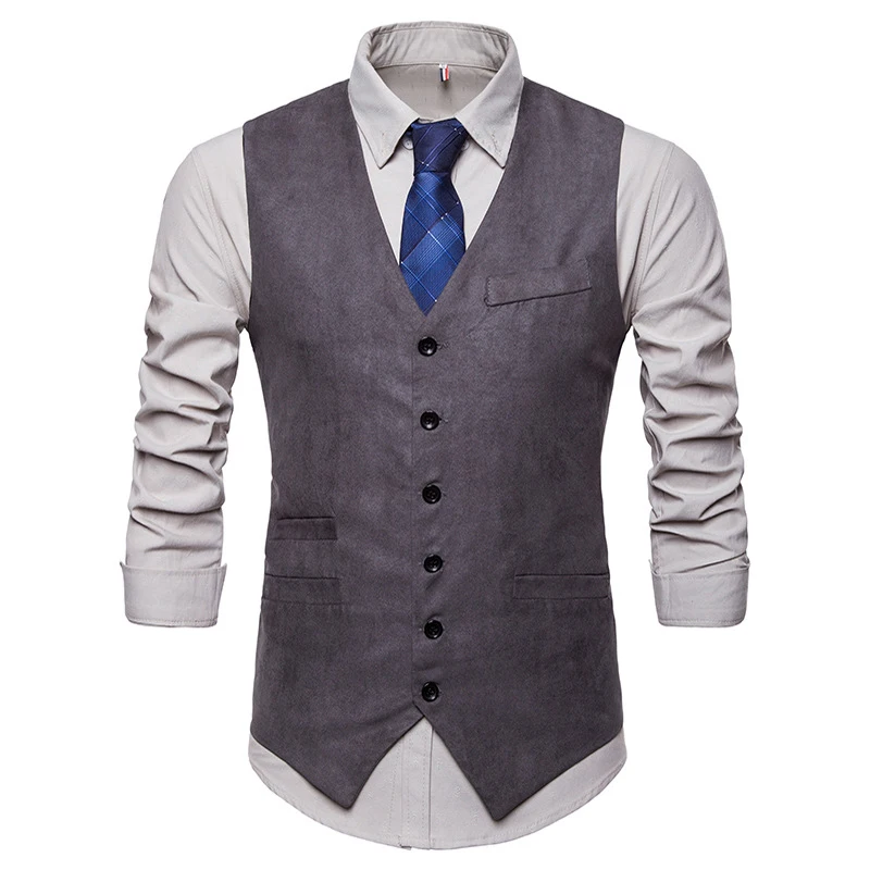 

Large size men's suit vest 2018 autumn Single Breasted pockets decorate casual style Suede Blends solid color Vest Tops brand