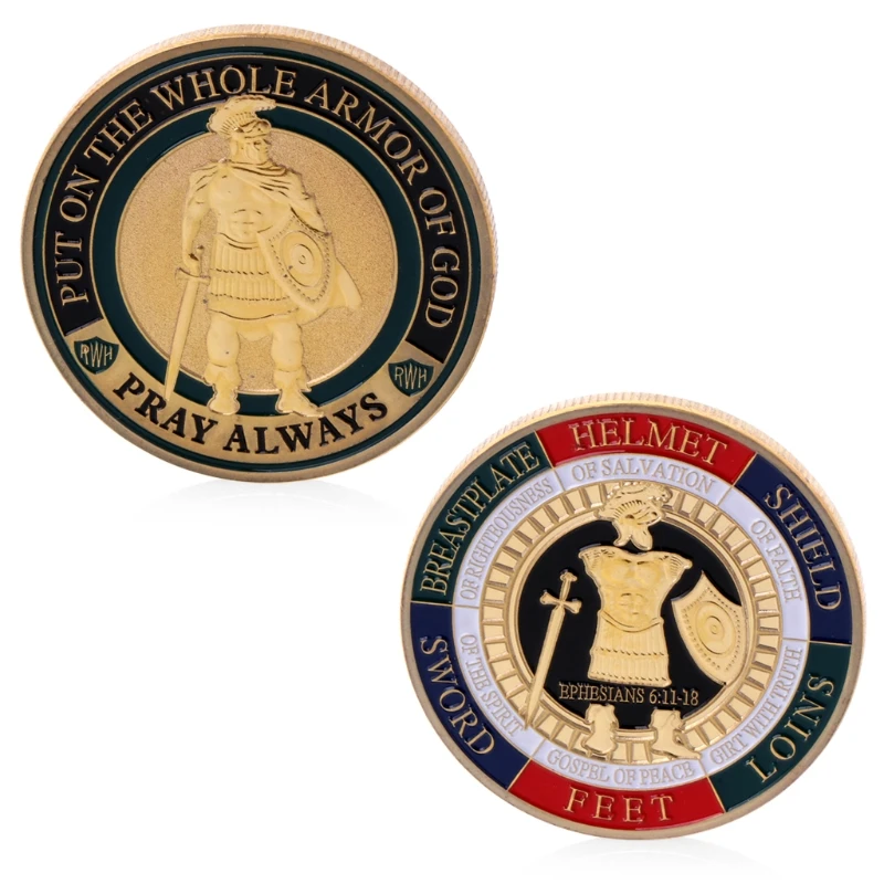 Gold Plated Put On The Whole Armor Of God Commemorative Challenge Coin SouvenirP 
