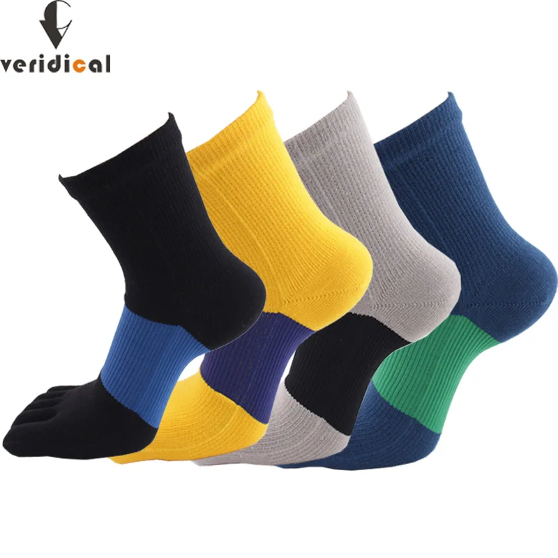 

VERIDICAL 5 pairs/lot compression toe socks cotton good quality five fingers socks man boy Big stripe meias gifts for men