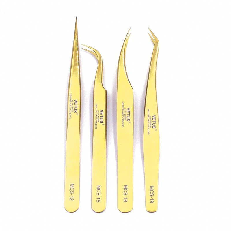 4PCS VETUS Original MCS Bright Blue Premium Beauty Makeup Tweezers for Eyelashes Extension Super Fine Tip High Precision Clip 5