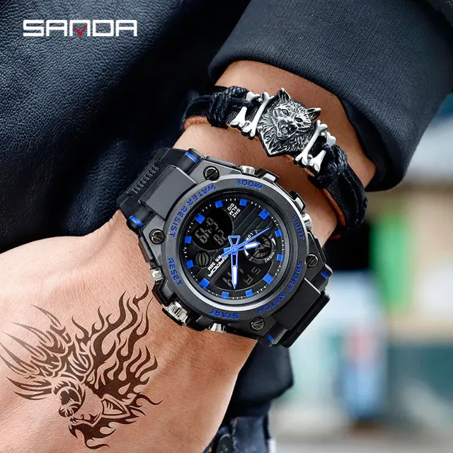 SANDA 739 Dual Display Watch Men G Style Waterproof LED Sports Military