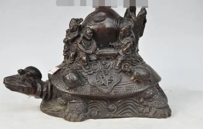 

S04029 Chinese Fengshui Bronze Famous Eight Immortals Peach Ride Tortoise Turtle Statue (B0413)