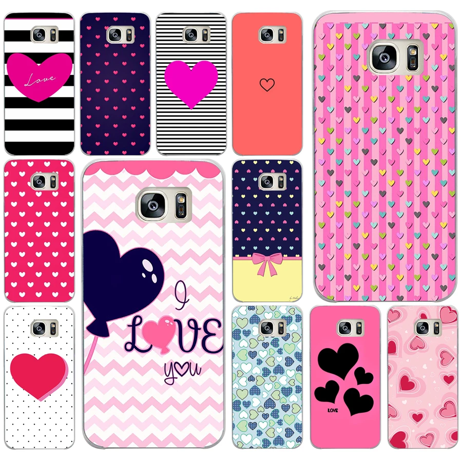 

221AD Pink Rose Heart Stripes Hard Transparent Cover Case for Samsung Galaxy S4 S5 Mini S6 S6 S8 S9 edge plus S7 Edge