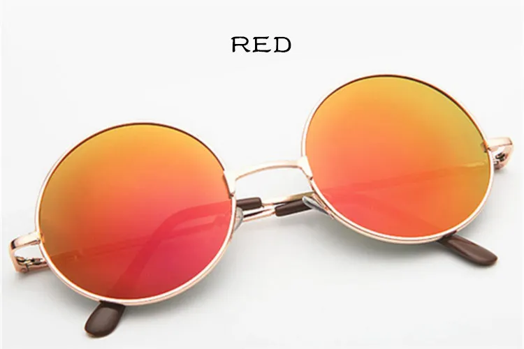 YOOSKE, круглые солнцезащитные очки, для женщин и мужчин, Ретро стиль, металлическая оправа, солнцезащитные очки, женские, мужские, Ретро стиль, зеркальные очки - Цвет линз: red silver
