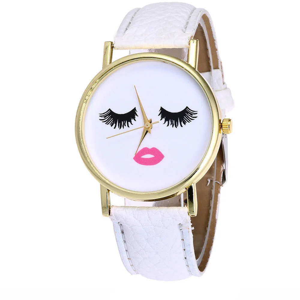 

Fashion Long eyelashes Ladies Watch Male And Female Clock PU Leather Strap Analog Quartz Wrist Women Watch Relogio Feminino P30