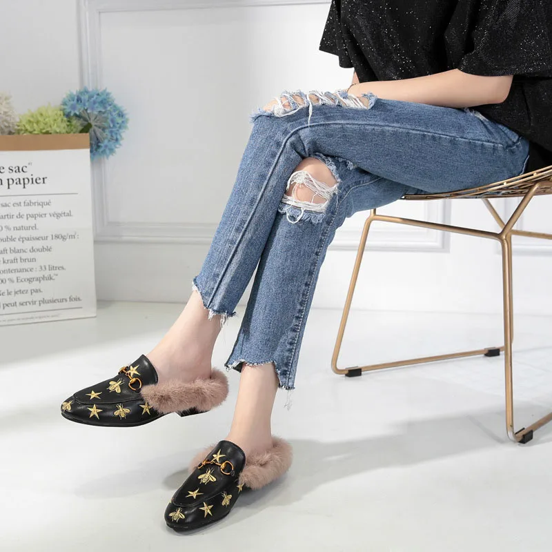 

Bailehou Fashion Ladies Outdoor Fur Women Slippers Shoes Woman Flat Mules Shoes Slides Women Sandals Female Slippers Flip Flops