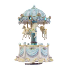 Синий камень замок музыкальная карусель коробка шаблон База свет круглая Музыкальная Коробка, чтобы отправить подарок на день рождения для девочек