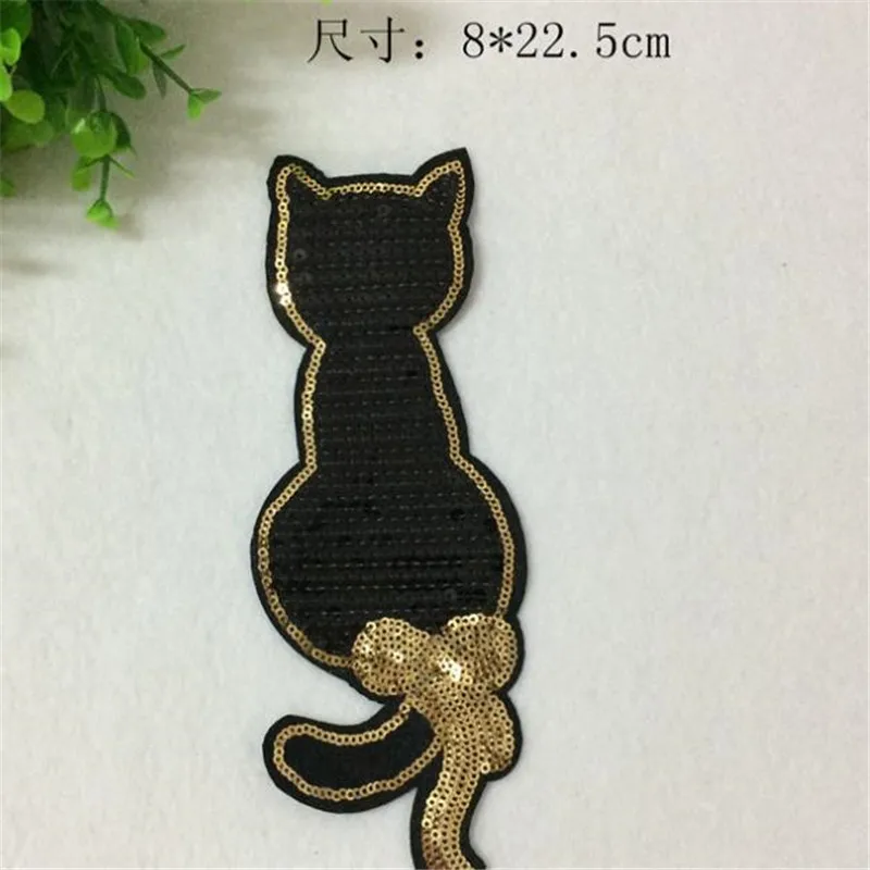 

Girl men clothes sequins animal patch deal with it 225mm black cat iron on patches for clothing t shirt/jeans free shipping