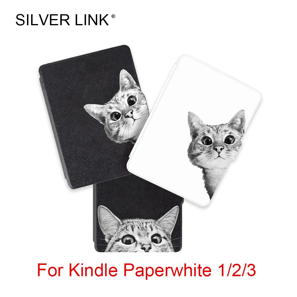 

SILVER LINK Kitten Print Kindle Paperwhite 1/2/3 Case Cat Pattern PU Cover For Amazon E-Reader Auto Sleep/Wakeup Protector Shell