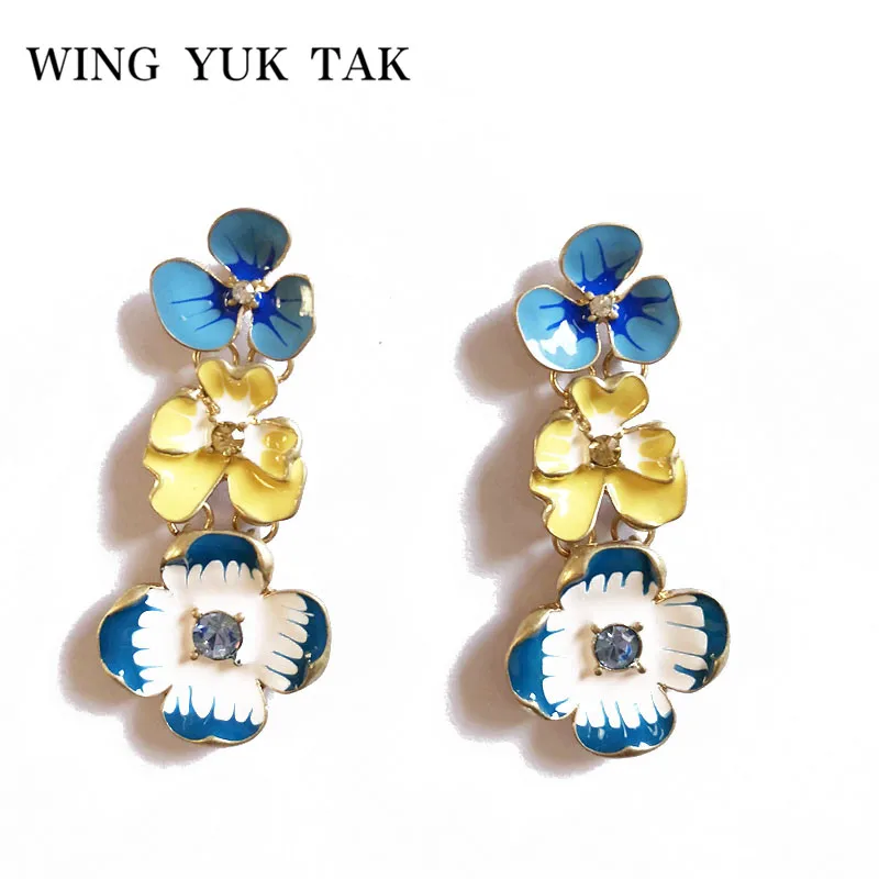 

wing yuk tak Trendy Enamel Flower Earrings For Women 2018 Unique Designer Handmade Multicolor Beautiful Party Jewelry