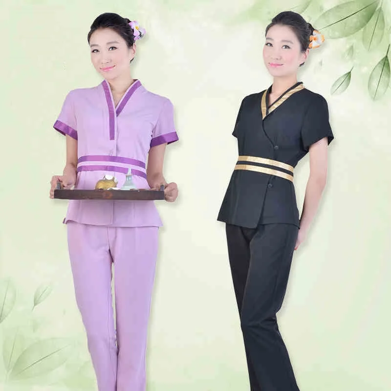

(1 set/lot)Beautician smock short-sleeved summer beauty set foot massage foot bath technician overalls women spa uniforms