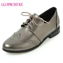 Lloprost ke/женские блестящие туфли на плоской подошве с круглым носком на шнуровке в британском стиле; Женские Удобные оксфорды на плоской подошве с перекрестной шнуровкой; Размеры 30-50; MY915
