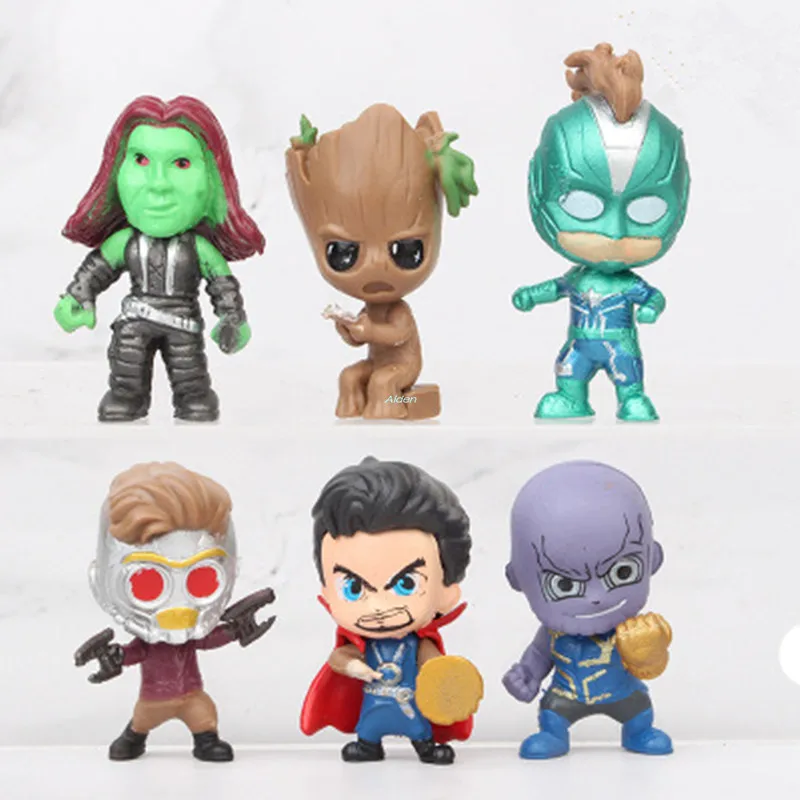 

Avengers: Endgame Superhero Q Version Thanos Doctor Strange Captain Marvel 6Pcs/set PVC Action Figure Model Toy OPP 4CM Z1759