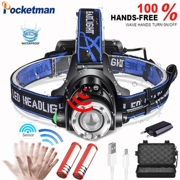 

Sensor Powerfull V6 LED headlamp Zoomable Waterproof fishing headlight T6/L2 3 modes Head Torch flashlight Head lamp use 18650