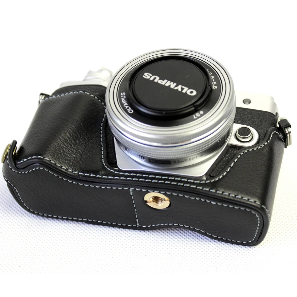 Черный/кофейный/Коричневый чехол из натуральной кожи для камеры Olympus EM10 II III E-M10 Mark II III с открытым аккумулятором
